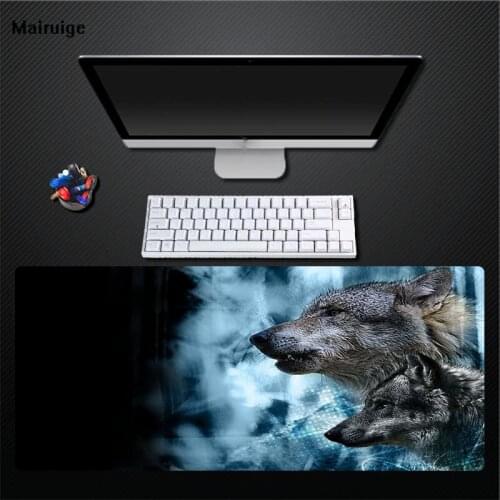 Mairuige Black Mouse Pad Blue Wolf Pattern Does Not Fade Mouse Pad Computer Game Desktop No Smell Rubber Large Size Pad