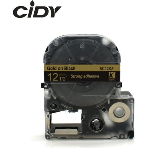 CIDY 12mm gold on black SC12KZ/LC-4BKP strong adhesive ribbon cassette tape for kingjim/epson label maker LW300 LW400 LW-600P