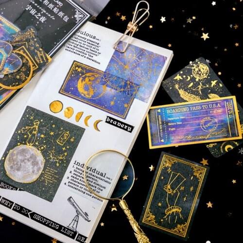 Diy Ablum Diary Scrapbooking Label Sticker Moon Planet Journal Gold Foil Paper Sticker Decoration Stickers Kawaii Stationery
