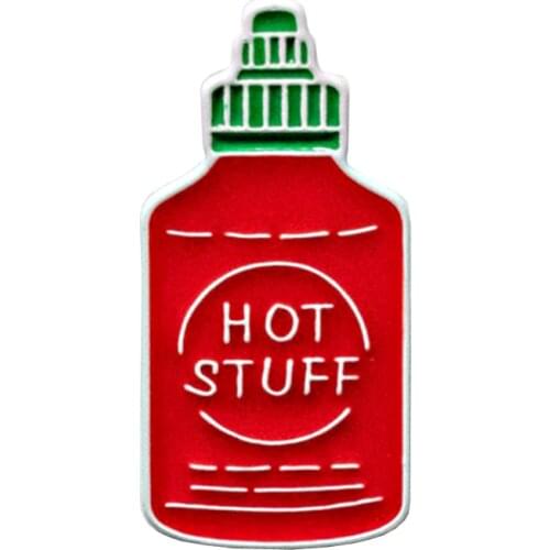 Sriracha Hot Sauce Food Enamel Lapel Pin Hot Stuff, Funny Cute Banner Body Positive Quote Pin, Motivational Jewelry Gift