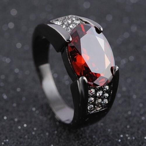 Exquisite Simple Oval Crystal Ring Domineering Mens Inlay Red Zircon Black/gold Color Ring Trend Mens Nightclub Party Jewelry