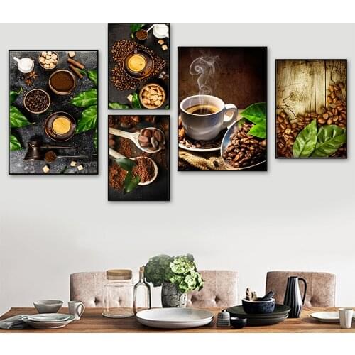 Modern Green Plants Canvas Painting HD Print Coffee Beans and Sugar Posters Nordic Decoration Home Wall Art Picture for Kitchen