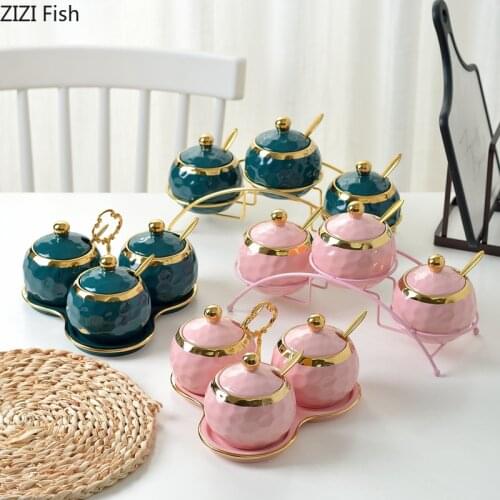 Ceramic Seasoning Jar Suit Combination Kitchen Supplies Household Seasoning Box Condiment Bottles Salt Shaker Three-piece Suit