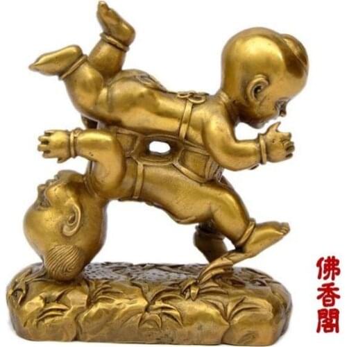 Chinese Boutique collection pure copper carved child statue Decoration Ornament