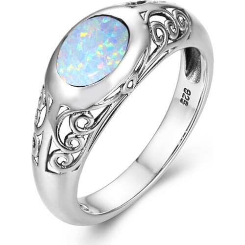 Szjinao Wholesale High quality Prevent allergy Jewelry Vintage real 925 Sterling Silver Rings for Women White opal gift