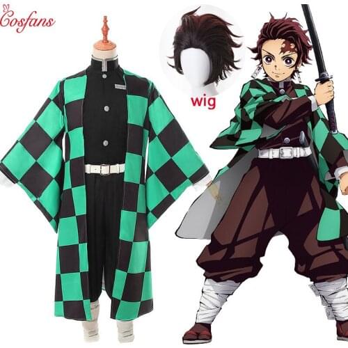 2019 Anime Costume Demon Slayer Cosplay Tanjirou Kamado Cosplay Costume Kimetsu no Yaiba Men Kimono Costume Halloween and wigs