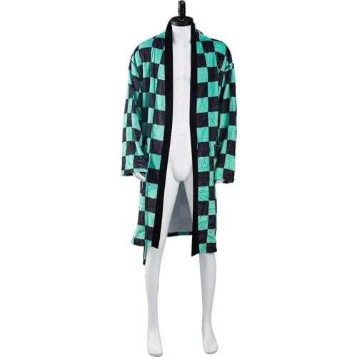 Anime Demon Slayer Kamado Tanjirou Cosplay Bathrobe Coral Fleece Bath Robe Dressing Gown Cloak