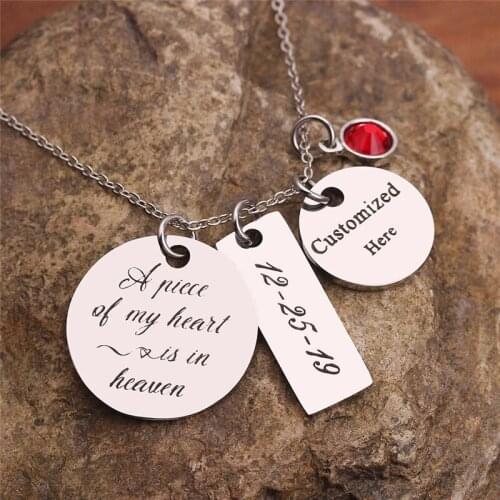 Custom Round Necklace Collar Stainless Steel Engrave Birth Date Necklace Jewelry Personalized Pendants Necklace Women Memorial