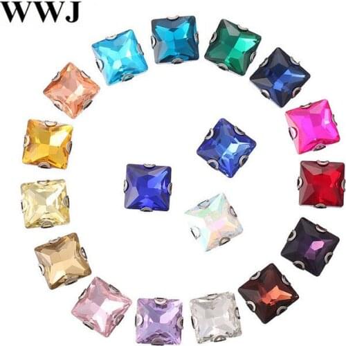 Princess Square Sew on D Claw Rhinestone Glass Crystal 8 10 12 14 mm High Quality Sew-on stone for dress costume