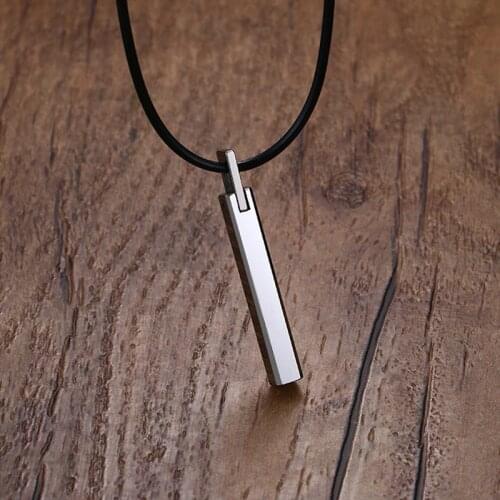 Mens Bar Choker Tungsten Carbide Pillar Pendant with Black Rubber Cord Rope Chain Necklaces Colar Kolye Male Jewelr