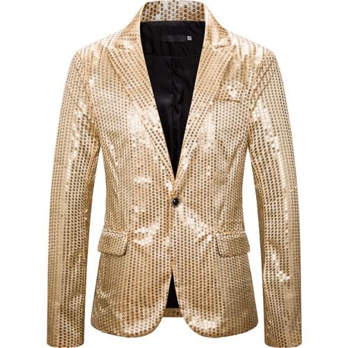 6 Color Men Blazers Sequins Banquet Party Prom Slim Fit Wedding Tuxedo Suit Jackets Lapel Stage Costume Nightclub Singer Host