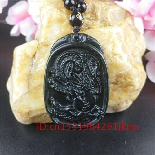 Natural Amulet Pendant Necklace Jewelry Jade Chinese Gifts Carved for Black Men Obsidian Green Phoenix Accessories Charm