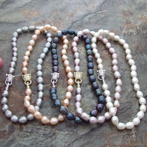 NEW Fashion 10-11 mm natural white Black purple gray pink baroque pearl necklace " 1PCS