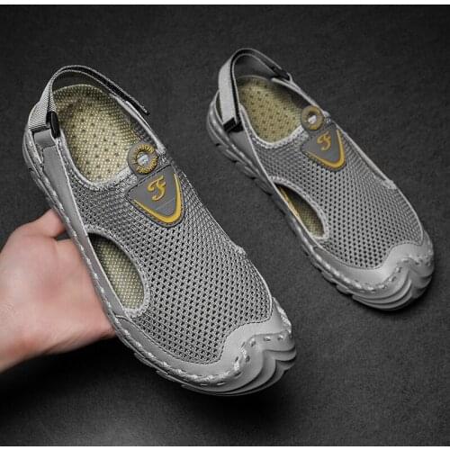 Fashion New Summer Breathable Mesh Shoes Summer Leather Mens Sandals Antiskid Beach Shoes Outdoor Mens Fashion Casual Shoes