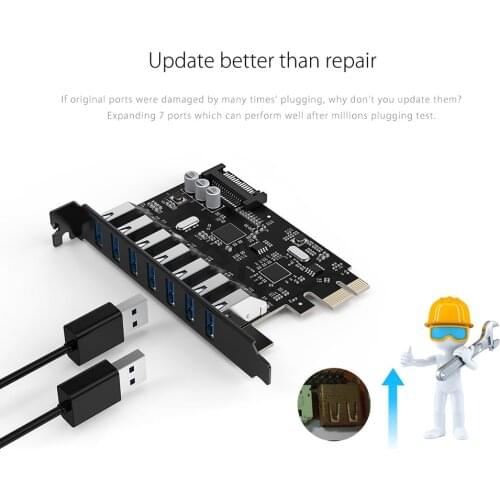 USB 3.0 PCI-E Expansion Card 5 Ports Hub Adapter External Controller Express Card with 4-pin Power Connector Cord