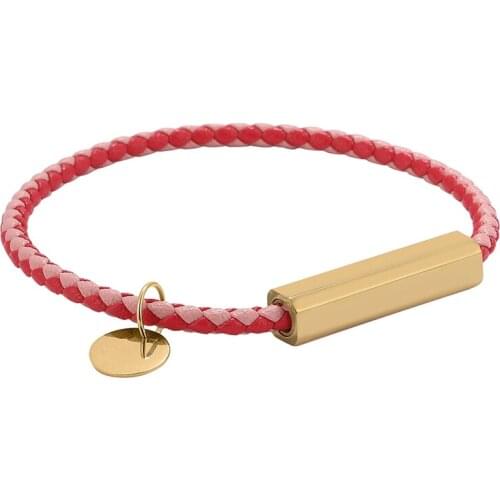 Simple Charm Jewelry Red & Pink Braided Leather Bracelet Women Men Stainless Steel Magnet Buckle Couples Leather Bangles PD0716