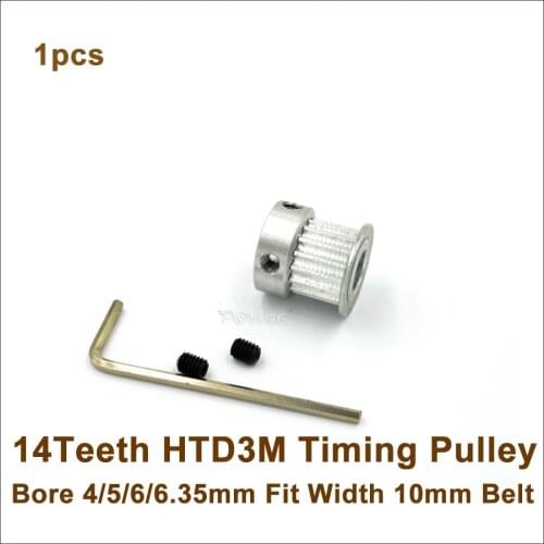 POWGE 14 Teeth 3M Timing Belt Pulley Bore 4/5/6/6.35mm Fit Width 10mm HTD 3M Belt 14T 14Teeth HTD3M Pulley CNC Engraving Machine