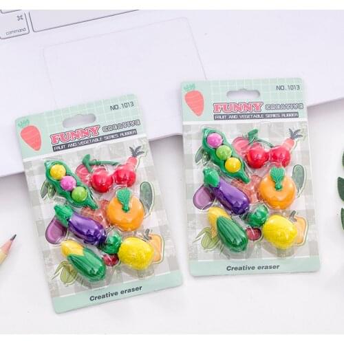 10set/lot Cute Fruits and Vegetables blister-card eraser / rubber eraser suit / student eraser/toy children gift
