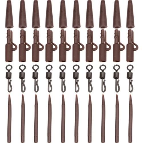 Fishhook 40 Pcs/Set Carp Fishing End Tackle Lead Clips Quick Change Swivels Anti Tangle Sleeves Fishing Hooks Steel Alloy