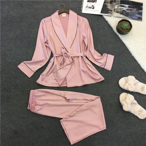 2019 Sleep Lounge Satin Sleepwear Slik Women Pajamas Set Elegant Pyjamas Spring Autumn Nightwear Ladies Homewear Nightsuits