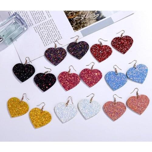 Heart Earrings Leather Dangle Earrings Sequin Party Trendy Pink Black Blue Fashion Jewelry for Women Aretes Femme Mujer Gift