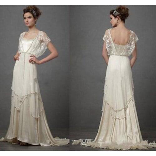 Ivory 1920s Wedding Dresses with Sleeves Catherine Deane Lita Modest Fairy Lace Chiffon 2021 beach boho Bridal Gowns