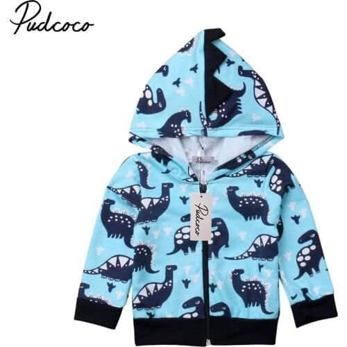Pudcoco Newborn Kids Baby Boy Dinosaur Printing Zipper Warm Coat Hoodies Costume