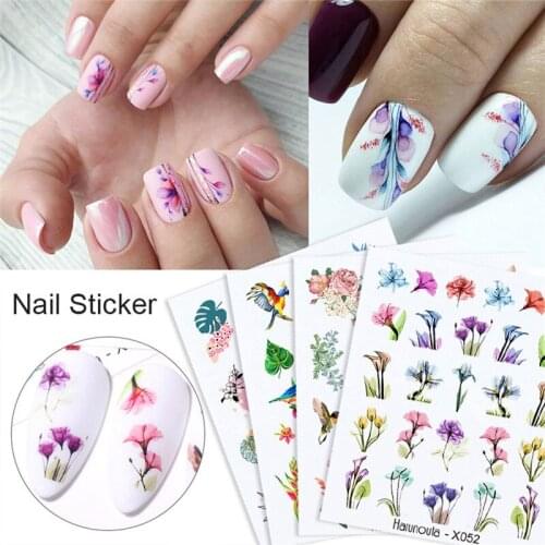 Water Nail Stickers Decal Marine Life Flame Leaf Plant Transfer Nail Art Decorations Slider Manicure Watermark Foil Tips