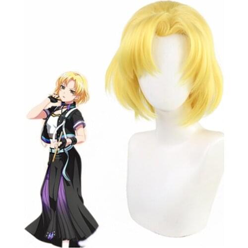 BanG Dream! RAS MASKING Sato Masuki Golden Short Curly Synthetic Hair Cosplay Wigs + Wig Cap