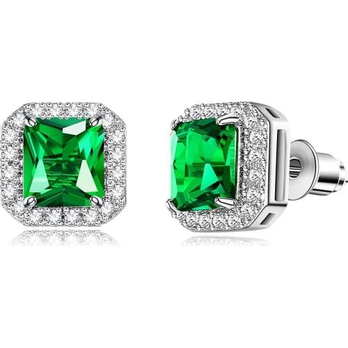 ZEMIOR Green Zircon Stud Earrings For Women Popular Fashion Jewelry Party Prom Anniversary Give Best Friend Gift New Listing