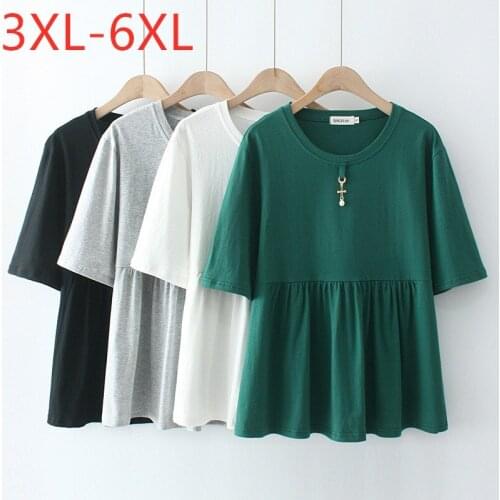 New 2021 Ladies Summer Plus Size Tops For Women Large Short Sleeve Loose Cotton Green Ruffle O-neck T-shirt 3XL 4XL 5XL 6XL