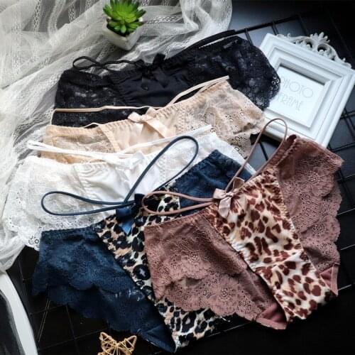 European and American Thin Belt Printing Ladies Lace Leopard Print Lace Panties Women Low Waist Japanese Womens Briefs