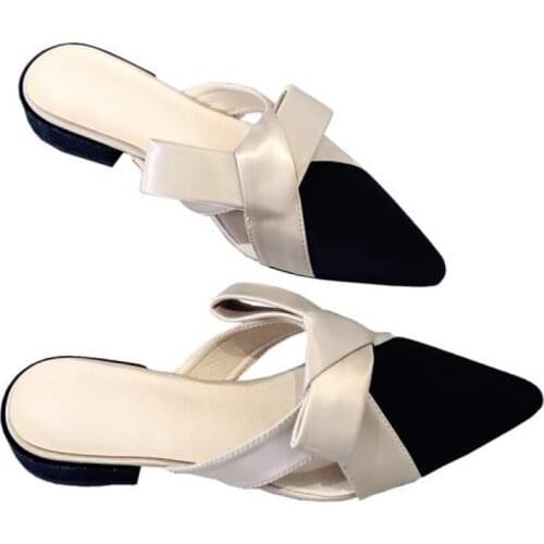 2021 New Ladies Slippers Baotou Semi-supported Sandals and Slippers All-match Pointed Flat Bottom Lazy Color Matching