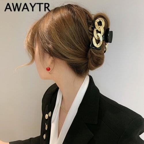 AWAYTR New Hair Claws Temperament Crab Clamps Hairpins Lady Golden Chain Back Head Hairpin Female French Grasping Clips Large