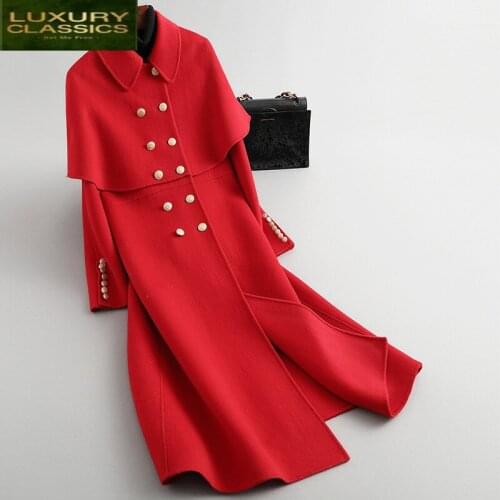 Female Natural Wool Coat Long Cashmere Jacket Women Korean Elegant Woolen Clothes 2021 Spring Autumn Blend Overcoat Q012