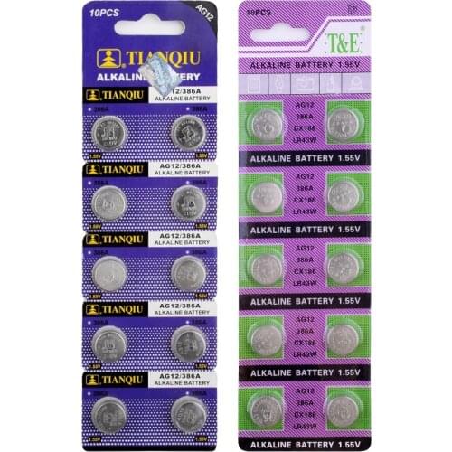 YCDC 10pcs LR43 Button Cell Coin Battery Alkaline AG12 V12GA SR43W SG12 260 1.55V Disposable Batteries for Watch Remote Control