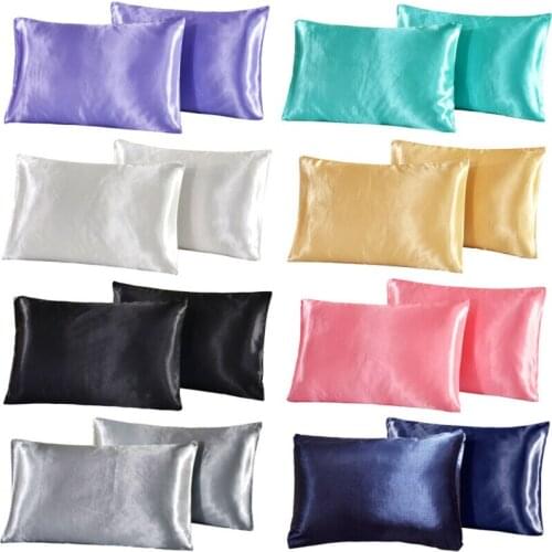 2 Pcs Solid Color Square Satin Skin PillowCases Home Bedding Soft Silky Smoothy Pillow Cover Rectangle Queen Pillow Cases White