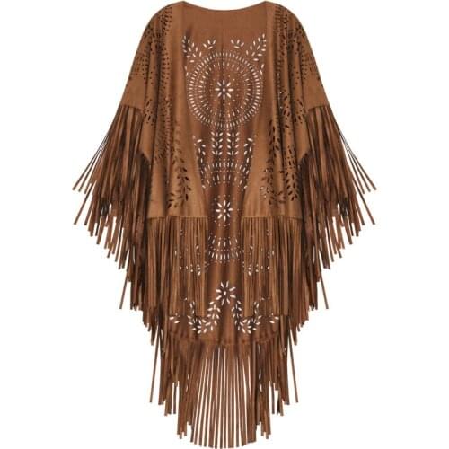 2021 Fashion Summer Long Womens Cape Shawl Open Poncho Elegant Suede Tassel Retro Simple Multicolor