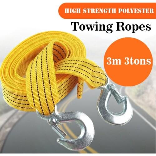 3M 3 Tons Car Tow Cable Nylon Strap Rope Heavy Duty Towing Pull Rope Towing Cable With Hooks High Strenght Tow Rope