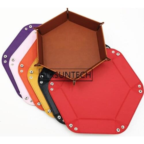 50pcs Hexagonal Desktop Storage Box PU Leather Foldable Storage Box Dice Collapsible Rolling Tray For Table Games