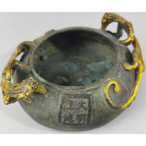 Antique Delicate Interesting Ancient Chinese Collection Home Decoration Copper Anaglyph Dragon Brush Washer / Ashtray