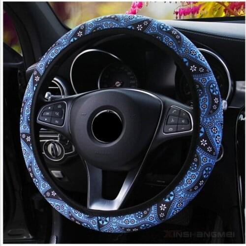 Bohemia Floral Print Elastic Car Styling Ethnic Style Car Steering Wheel Cover Linen Universal Car Accessories