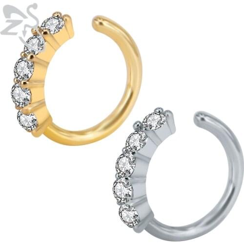 C-shape Nose Hoop Rings Copper Lip Earings Cubic Zirconia Septum Ring Helix Hoop Piercing Nose Ear Fashion Women Gift Jewelry
