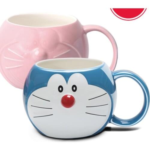 Doraemon Shape Cup Mug Couple Pair Cup With Lid And Spoon Ceramic Cup Female Water Cup Cup