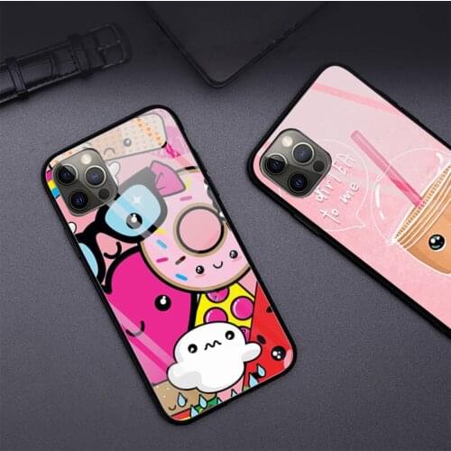 Cute animal bubble tea Phone Case Tempered Glass For iPhone 12 Pro Max Mini 11 Pro XR XS MAX 8 X 7 6S 6 Plus SE 2020 case