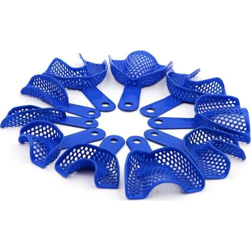 10Pcs Blue Dental Teeth Tray Holder Plastic Impression Tray Denture Model Materials Plastic Teeth Holders Oral Hygiene Clinic