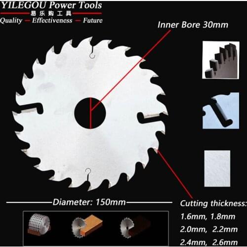 6" 150mm TCT Circular Saw Blade With 2 Scraping Cutter, 150mm x 24T Sliding Table Saw Multi-blade Saw, Arbor 30mm, 1.6 to 2.6mm