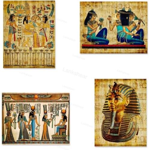 Egypt Wall Art Canvas Painting Parchment Paper Style Old Antique Poster Prints Retro Egyptian Picture Wall Decor King Tut Queen