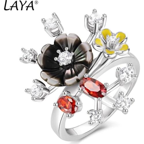 Laya 925 Sterling Silver Fashion Natural Shell Flower High Quality Zircon Ring For Women Wedding Jewelry 2021 Trend