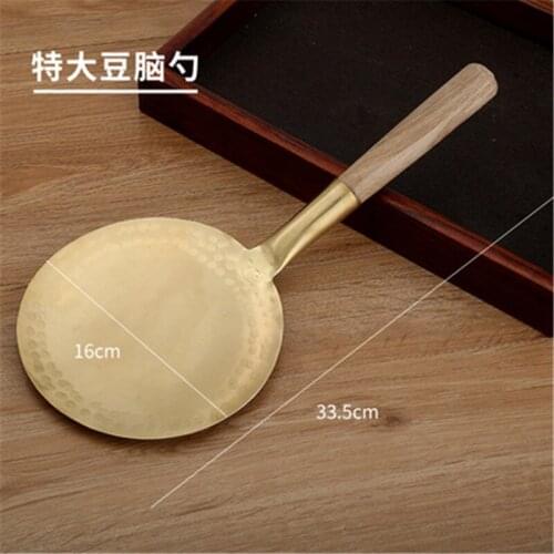 Kitchen Shovel Copper Pudding Tofu Scoop Brass Beancurd Spoon Brass Beancurd Scoop Wooden Handle Kitchen Tool